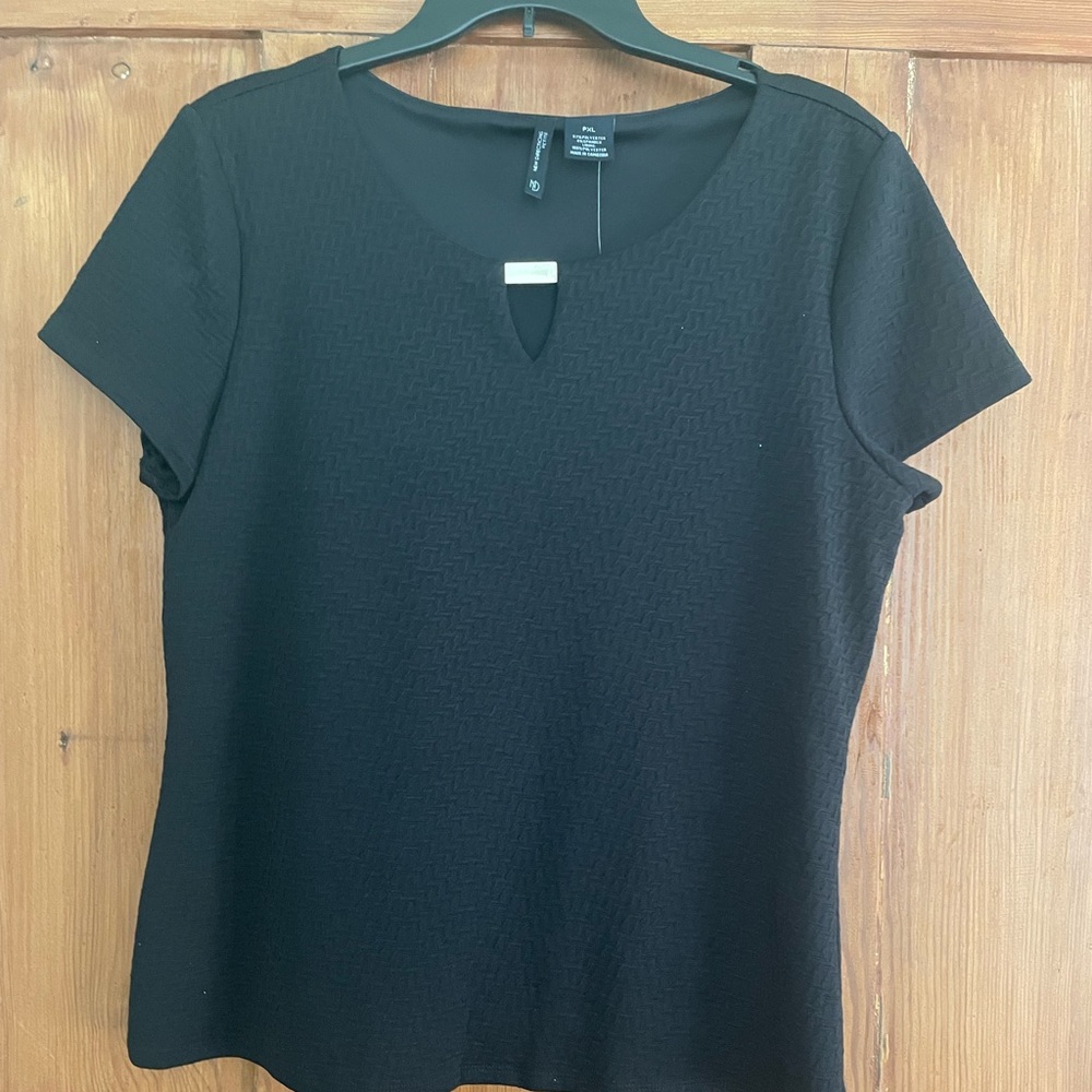 New Directions Black Textured Short Sleeve Top PXL
